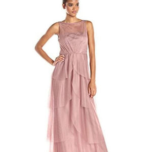 Donna Morgan Sleeveless Tiered Keyhole Back Prom Formal Dress Mauve